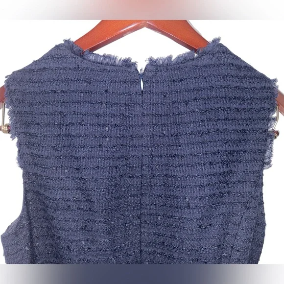 Brooks Brothers Navy Tweed Fringe Sleeveless Dress Belted Size 12 - Picture 4 of 9